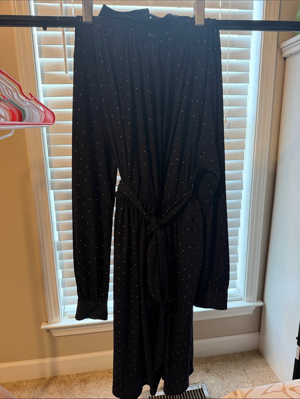 Lane Bryant Navy Blue Polka Dot Tie-Waist Jumpsuit